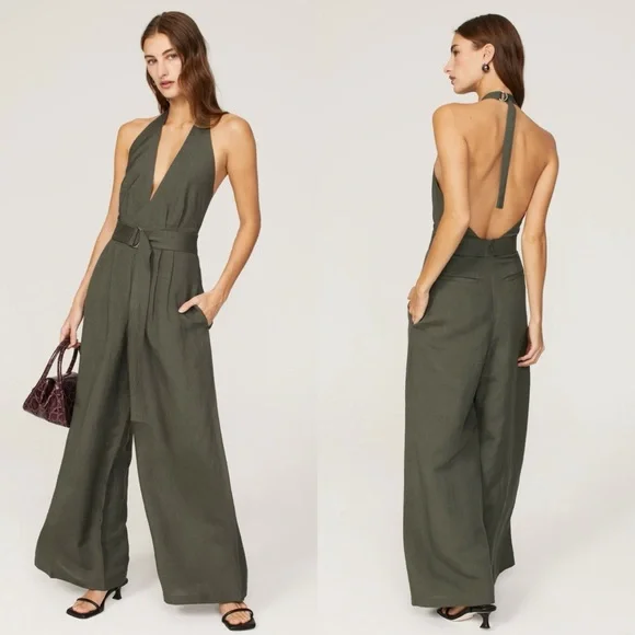 Adam Lippes x RTR Sage Halter Jumpsuit - Wide-Leg Open Back Design - Picture 1 of 8